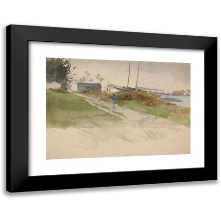 Edwin Austin Abbey 14x11 Black Modern Framed Museum Art Print Titled - Landscape with Figure Walking Along a Path  Water in Distance