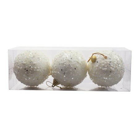 2022 Newest 3PCS Christmas Pearl Sequins Glitter Baubles Ball Tree Ornament Decoration 8CM LJ-C#15069 3PCS Christmas Pearl