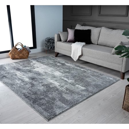 Rugs – Euston Modern Area Rugs with Abstract Patterns 7681 – Medium Pile Area Rug  Dark Gray / 2 X 7