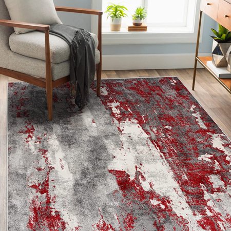 Luxe Weavers Rugs – Lagos Modern Area Rugs with Abstract Patterns 7681 – Medium Pile Area Rug  Red / 5 X 7