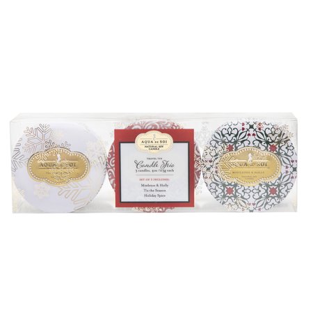 Aqua De Soi the Soi Company Candle Trio - Set of 3- 4 Oz Candles - Mistletoe and Holly  Tis the Season and Holiday Spice Scents