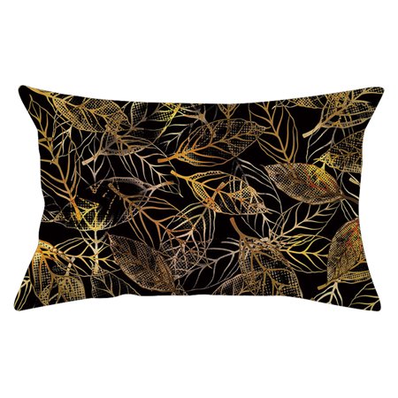 MIANHT Black Pillow Cover Bronzing Flowers and Leaves Throw Pillow Case - 2022 Black Pillow Cover O-#6229