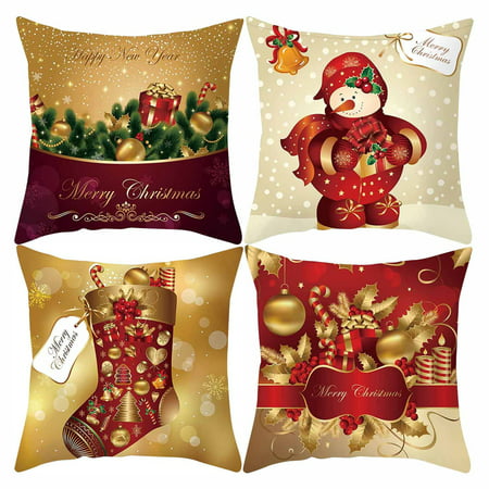 Christmas Xmas Cushion Throw Cover Lattice Pillow Case Cotton Home Sofa 4PCS - 2022 New Christmas Xmas Cushion 812-B#4890