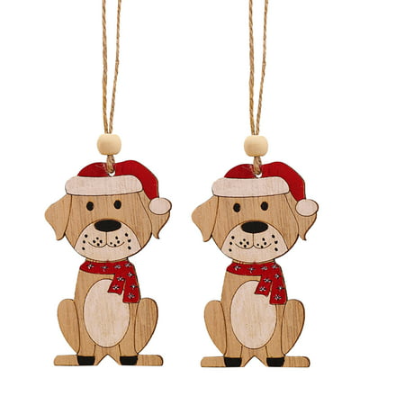 Miximx 2PC Wooden Hanging Christmas Tree Cabin Elk Car Ornament Xmas Party Home Decor - Gifts Ltz Miximx 2PC Wooden Hanging a-a#7786