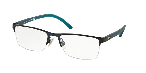 Polo by Ralph by Ralph Lauren Lauren Men's PH1161 9303 55 Rectangle Metal Plastic Blue Clear Eyeglasses