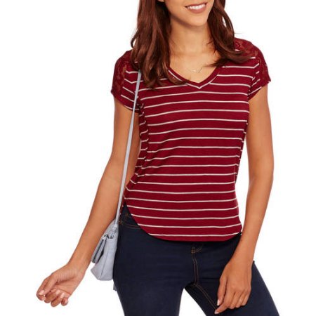 Moral Fiber Juniors' Hi-low Striped V-neck Tee