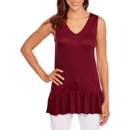 Juniors' V-neck Tunic Tank with Ruffle Bottom