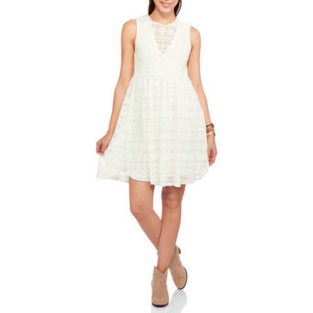 Moral Fiber Juniors' Lace Skater Dress with Keyhole Back