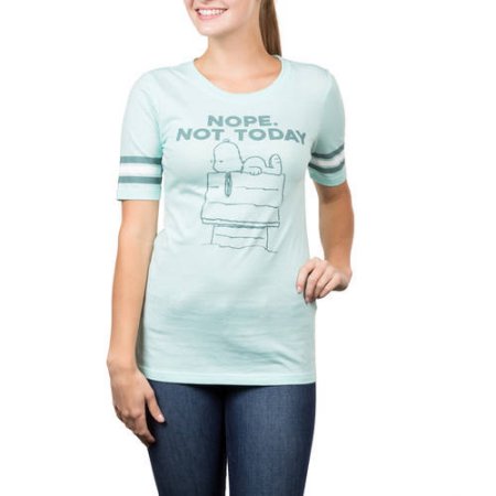 Juniors Peanuts Snoopy Nope Not Today Tee XL, Mist Mint