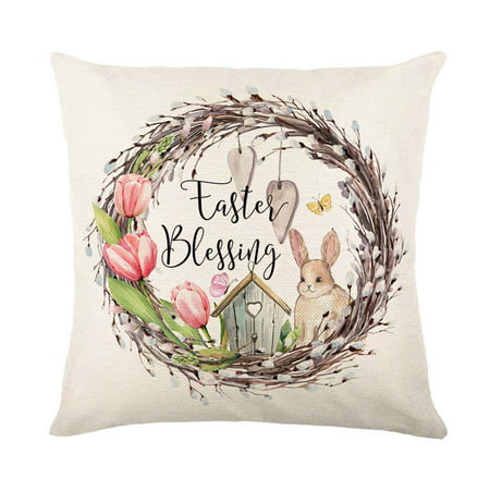 Usupdd Easter Watercolor Linen Print Pillowcase Rabbit Cushion Cover Living Room Decor Pillowcase Usupdd 220727-4542