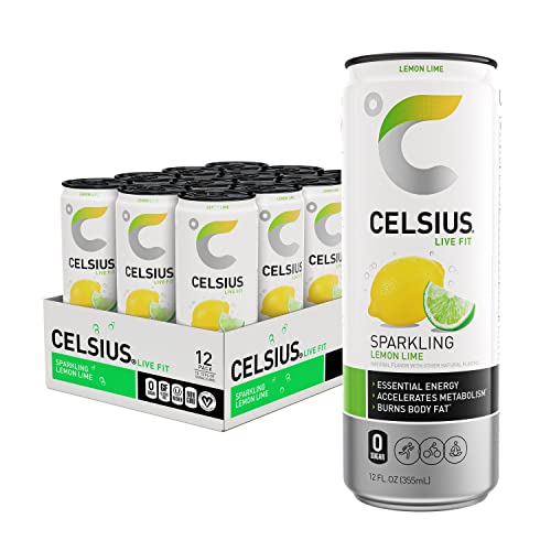 CELSIUS Sparkling Lemon Lime  Functional Essential Energy Drink 12 Fl Oz Can (Pack of 12)