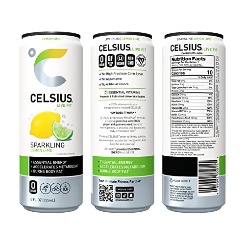 CELSIUS Sparkling Lemon Lime  Functional Essential Energy Drink 12 Fl Oz Can (Pack of 12) thumbnail
