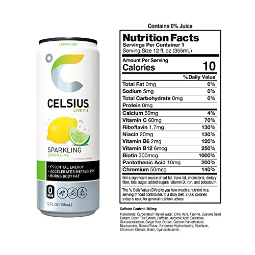 CELSIUS Sparkling Lemon Lime  Functional Essential Energy Drink 12 Fl Oz Can (Pack of 12) thumbnail