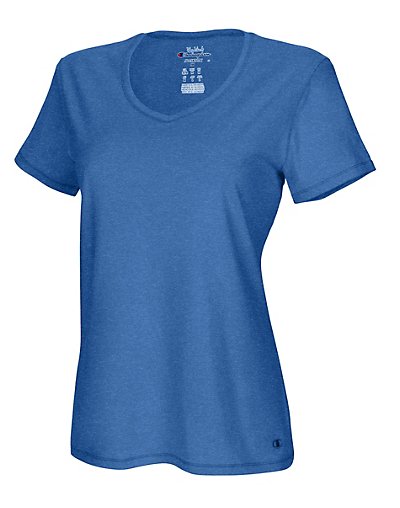 Champion Authentic Women's Jersey V-neck Tee Windchill Blue Heather Xl