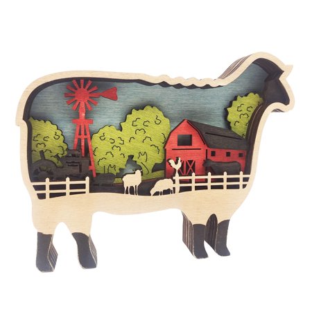 Fiudx Wooden Carving Farm Cattle  Sheep and Pigs Desktop Crafts Ornaments Creative Farm Animals Home Decoration 4890