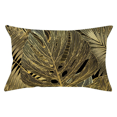 2022 Newest Black Pillow Cover Bronzing Flowers and Leaves Throw Pillow Case LJ-C#26282 Black Pillow Cover