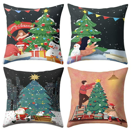 Miximx Christmas Print Pillow Case Polyester Sofa Car Cushion Cover Home Decor 4PCS - Gifts Ltz Miximx Christmas Print Pillow a-a#2658