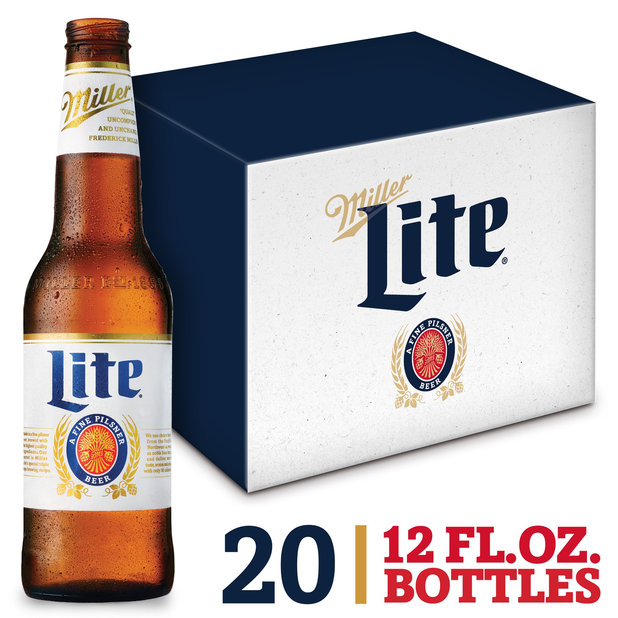 Miller Lite Beer, American Lager, 20 Pack Light Beer, 12 Fl. Oz. Bottles, 4.2% ABV