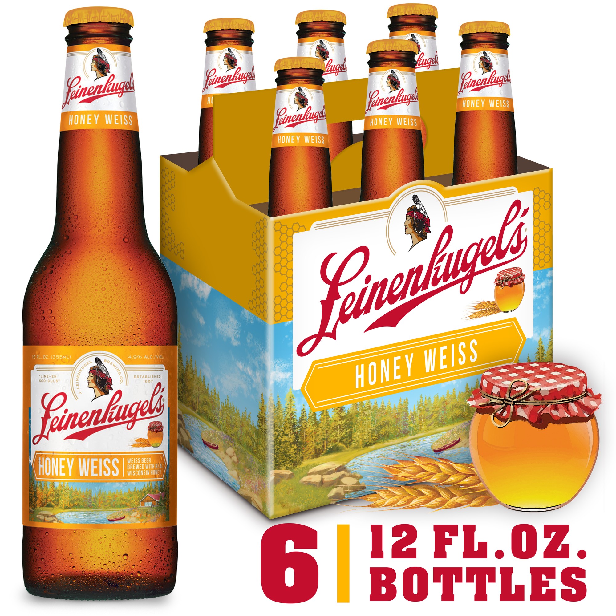 Leinenkugel's Honey Weiss Lager Beer, 6 Pack, 12 Fl. Oz. Bottles, 4.9% ABV