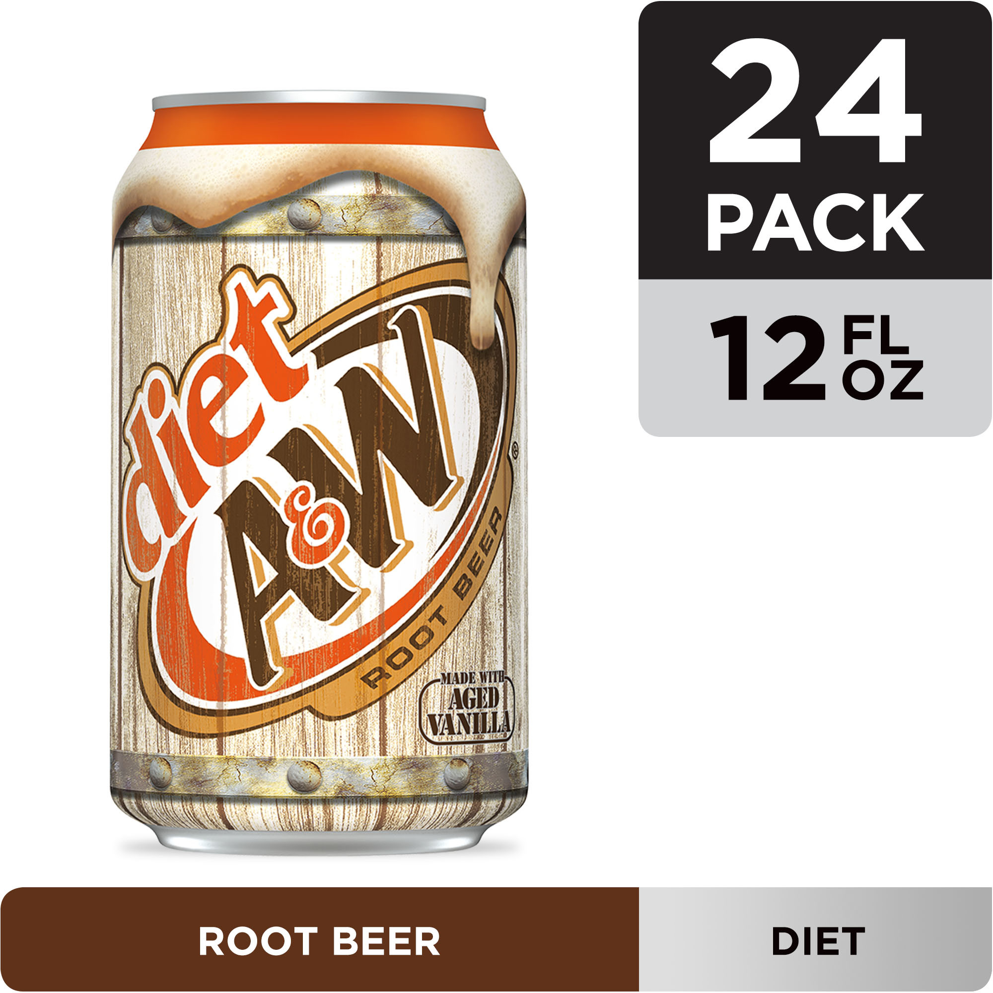 A&W Zero Sugar Root Beer Soda Pop  12 Fl Oz  24 Pack Cans