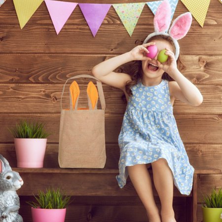 FengLS Easter Basket Holiday Rabbit Bunny Printed Canvas Gift Carry Candy Bag 09-Kitchen-12A#8654 Home Kitchen MYFEaster Basket Holiday