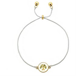 Inspirational Reversible Pull Chain Bracelet   Blessed  - Gold & Silver Two-Toned Flip Charm with Crystal Tree