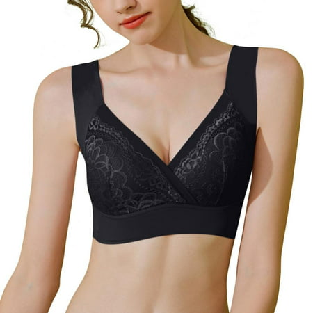Wire Free Bra Leisure Sports Bra Female Seamless Underwear Floral Lace Bra Thin Cup Bra Front Cross Lace Bra Full Cup Bra Women Push up Bralette