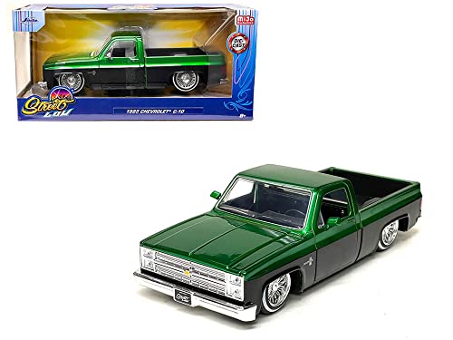 Jada 34311 1985 Chevrolet C10 Pickup Truck Lowrider Green Metallic & Black Street Low Series 1-24 Diecast Model Car thumbnail