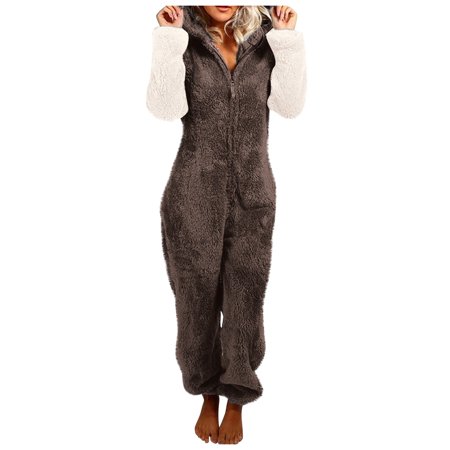 Dresses for Women 4962 Wedding Guest Dresses for Women Women Long Sleeve Hooded Jumpsuit Pajamas Casual Winter Warm Rompe Sleepwear TEELON
