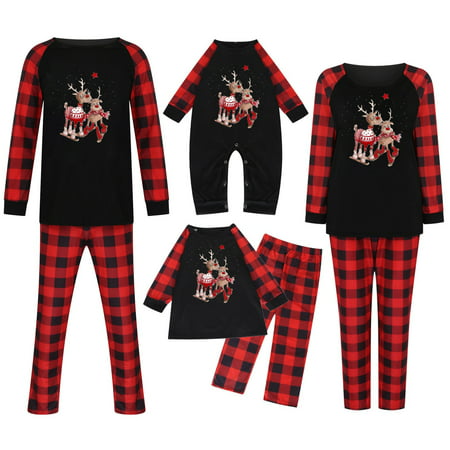 Christmas Pajamas for Family Christmas Reindeer Plaid Print Blouse Tops Pants Family Clothes Pajamas