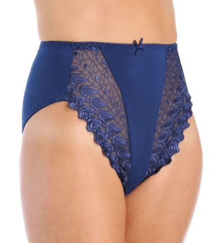 Valmont Women's Embroidered Lace and Satin Hi-Cut Brief Panties in Blue (2320) | Size 9 | HerRoom.com