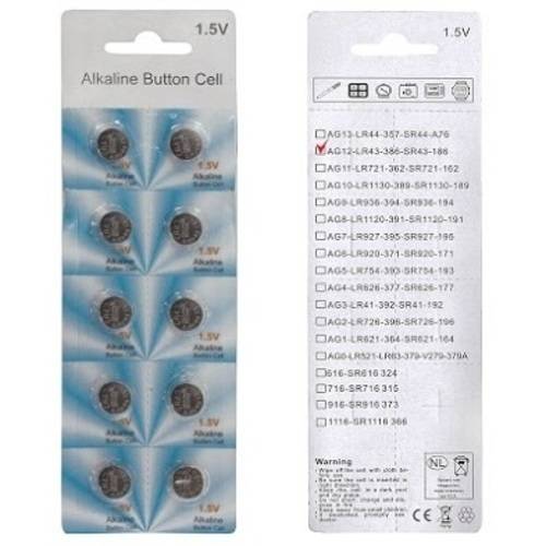 10BAG12 Multipurpose Long Lasting Alkaline Button Coin Cell Battery 1.5V LR43, Pack of 10