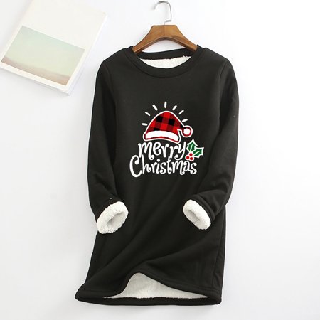 TOMKISA Women O-Neck Loungewear Nightgowns Long Sleeve Christmas Print Fall Fleece Tops Slim #1136