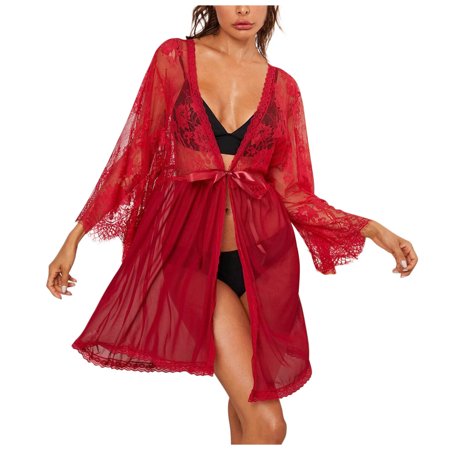 Silk Pajamas for Women Sexy Pajamas Lace Pajamas Women S Lingerie Bandage Bowknot V-Neck Big Halter Nightgown 9318 Nightgown Red Xl Babydoll Lingerie 