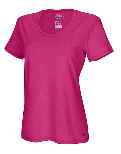 Champion Authentic Women's Jersey V-neck Tee Berry Delight Heather Xl