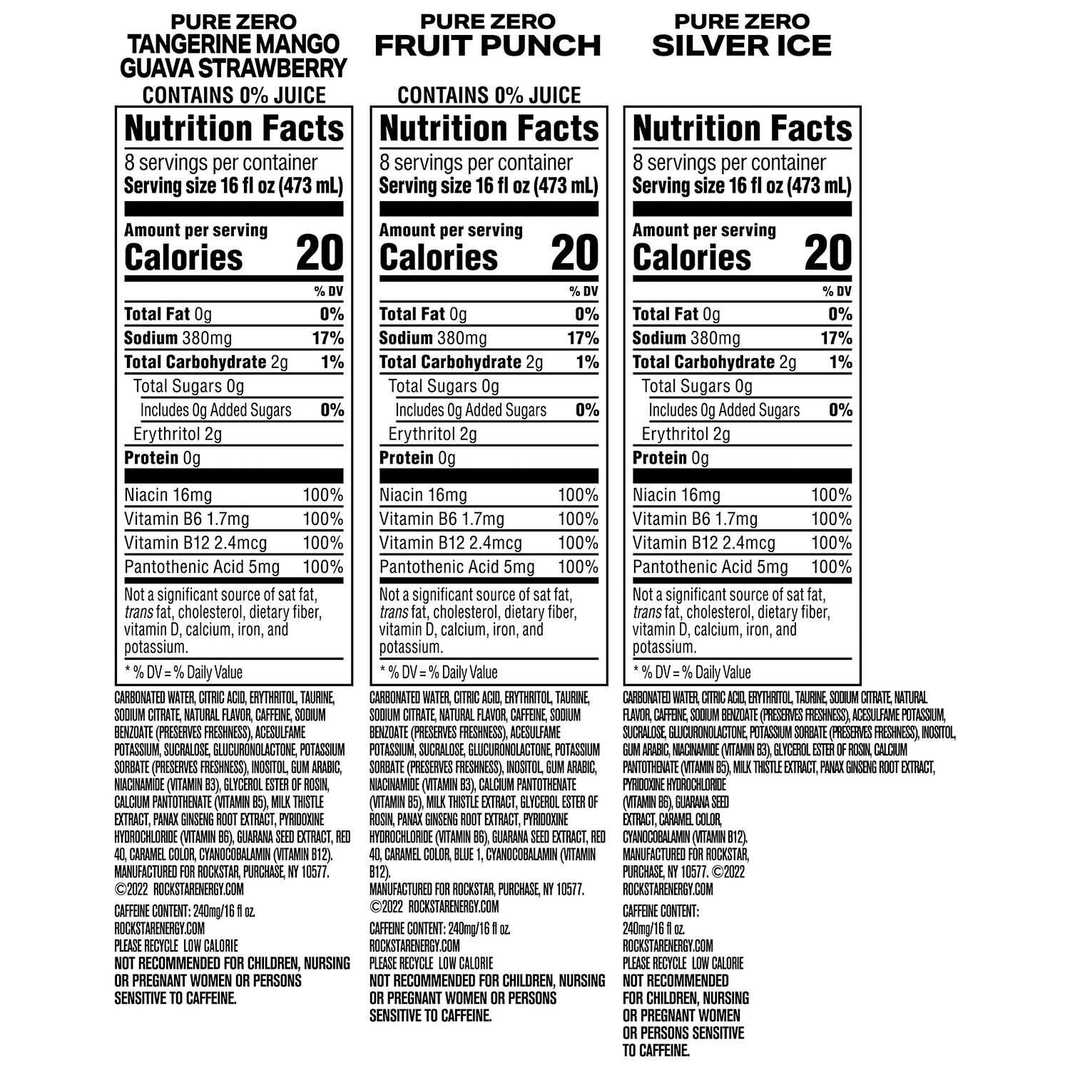 Rockstar Pure Zero Sugar Free Energy Drink Variety (16 Fl. Oz., 24 Pk.) thumbnail
