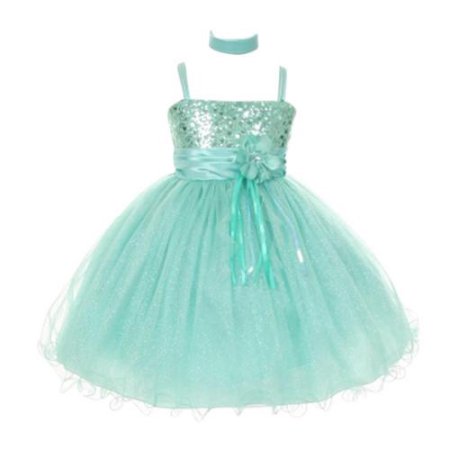 Girls Mint Floral Sash Adorned Sequin Junior Bridesmaid Dress 8-18