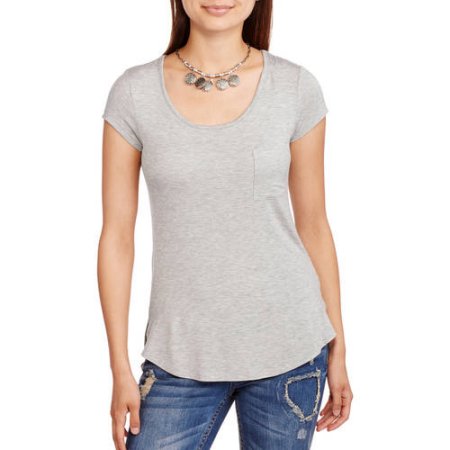 Juniors Scoop Neck Essential Pocket Tee with Criss-cross Back Detail