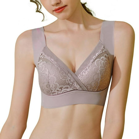 Wire Free Bra Leisure Sports Bra Female Seamless Underwear Floral Lace Bra Thin Cup Bra Front Cross Lace Bra Full Cup Bra Women Push up Bralette