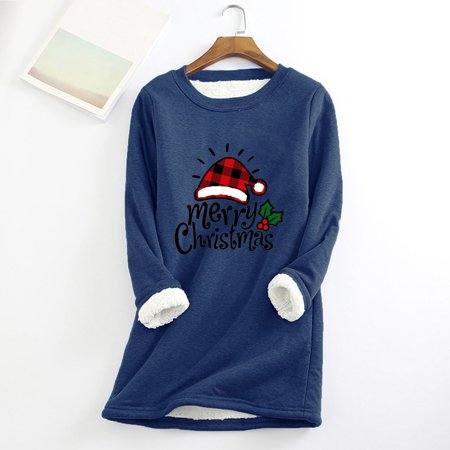 TOMKISA Women O-Neck Loungewear Nightgowns Long Sleeve Christmas Print Fall Fleece Tops Slim #1136