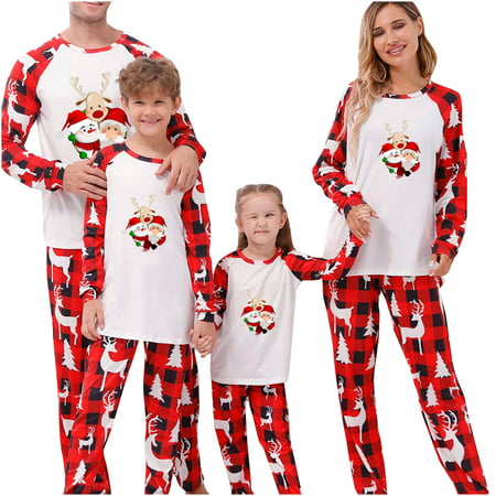 Christmas Pajamas for Family Xmas Plaid Sleepwear Long Sleeve Tops Pants Nightwear Set for Parent-Child