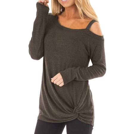 Women’S Tops  Cotton Shirts for Women Plus Size Tops Woman Scrubs in Brown Women S Casual Soft Long Sleeves O Neck Knot Side Twist Blouse Top T-Shir