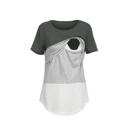 Usupdd Women S Fashion Short Sleeve Cotton T-shirt Stripe Nursing Maternity Top Usupdd WCC220822-2289