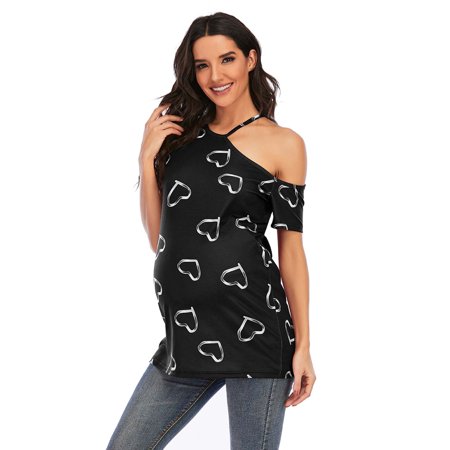 Usupdd Women Off-the-shoulder Printed Top Maternity T-shirt Plus Size Maternity Wear Usupdd WCC220822-2564