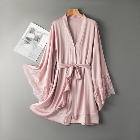 Fiudx Women Fashion Sexy Lace Ice Silk Robes Sexy Lingerie Home Wear Pajamas New 1253