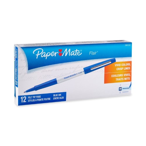 Paper Mate Flair Felt Tip Pen, Medium Point, White Barrel, Black Ink, 12 Count