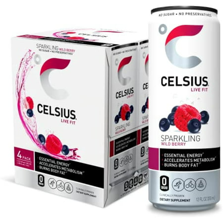Celsius Essential Energy Drink 12 Fl Oz  Sparkling Wild Berry (Pack of 4)