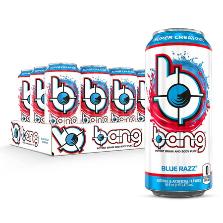 Bang Blue Razz Energy Drink  0 Calories  Sugar Free with Super Creatine  16 Fl Oz (Pack of 12)