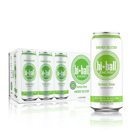 Hiball Energy Seltzer Water  Caffeinated Sparkling Water Made with Organic Caffeine  Zero Calorie  Sugar Free (16 Fl Oz Pack of 8)  Lemon Lime