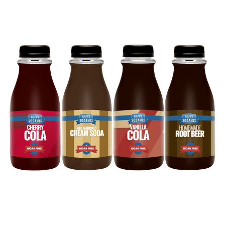 Ralph S SUGAR FREE Sparkling Water Sodamix Flavors | Cherry Cola | Root Beer | Vanilla Cola | Cream Soda | Four 12oz Bottles